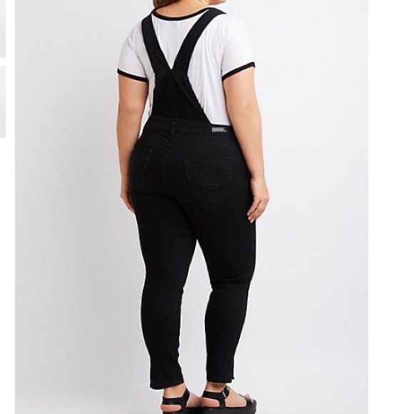 Black Distressed Skinny Overalls NWT - Picture 2 of 3